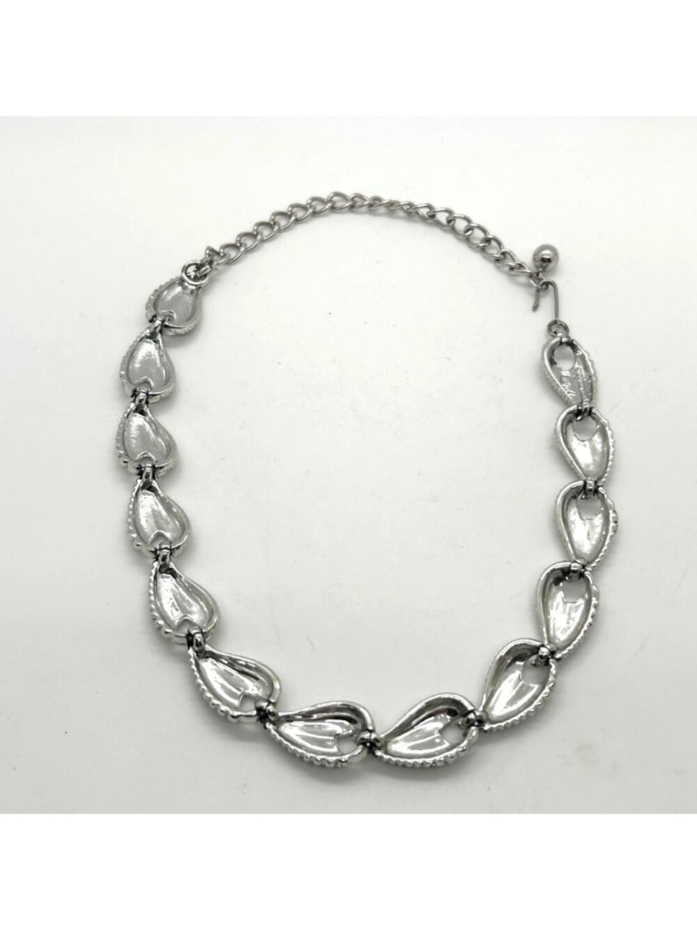 Choker Collar Necklace Silver Tone Articulated Textured Leaf Link Chain Vintage - Picture 3 of 16